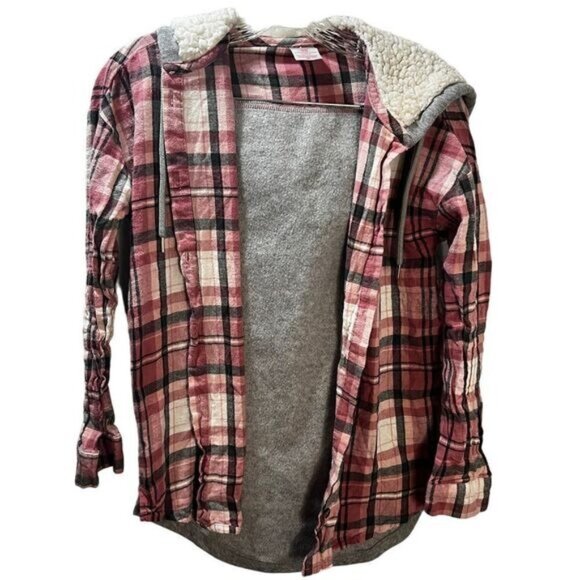No Boundaries Junior's Plaid Fleece Shacket Size 5‎ - Picture 2 of 5